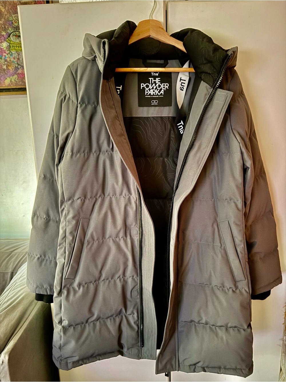 TNA ARITZIA The Powder Parka in Grey Womens Puffer Coat with Hood